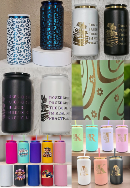 16oz Sublimation /Gold Plated Underneath Powder Coated Colored Stainless Steel Metal Can tumbler-CNLCA