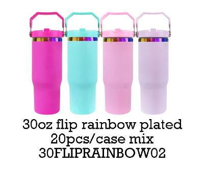 30oz Rainbow Plated Flip Straw Tumbler Water Bottle For Laser Engraving-CNLCA