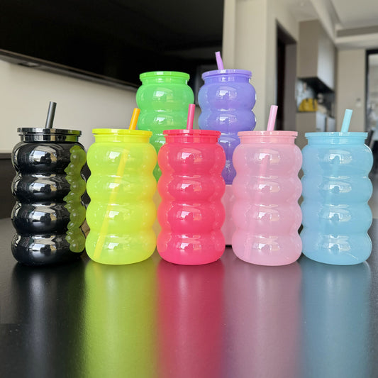600ml Caterpillar Juice Clear Jelly Colorful Plastic Straw Cup-CNLCA