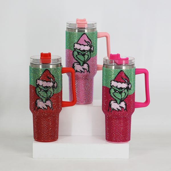 40oz Grinch Rhinestone Bling Quencher Tumbler-CNLCA