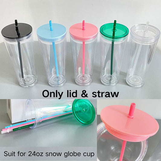 Plastic Lid and Straw for 24oz Double Wall Snow Globe Plastic Cup Tumbler-CNLCA