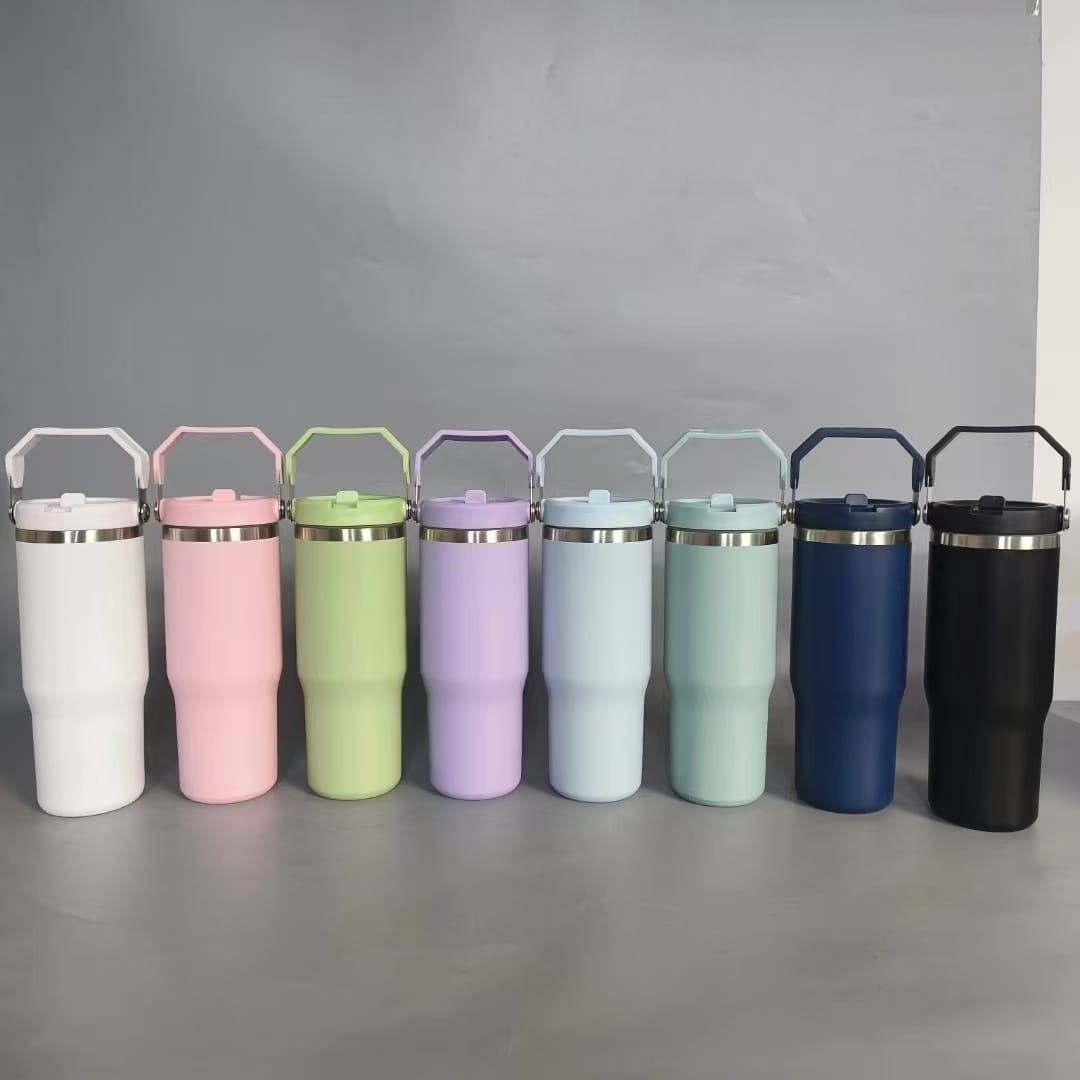 30oz Powder Coated Flip Straw Stainless Steel Tumbler Water Bottle For Laser Engraving-CNLCA