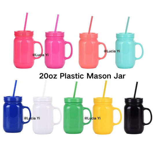 20oz Colorful Double Wall Plastic Rooster Cup Mason Jar With Handle-CNLCA