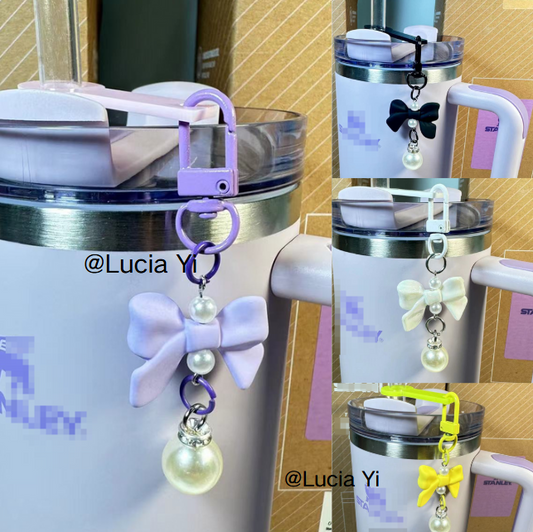 Straw Bow-Shaped Pearl Pendant -Stanley Charm Tag for Tumbler-CNLCA
