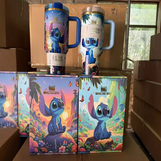 40oz Gold Plated Stitch Design Stainess Steel Stanley Style Quencher Tumbler-CNLCA