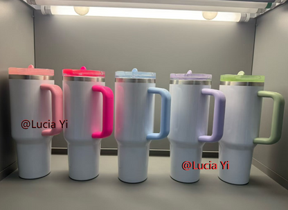 40oz White Blank Sublimation Glow In Dark Protour Leak Proof Lid Quencher Tumbler with Color Handle -CNLCA