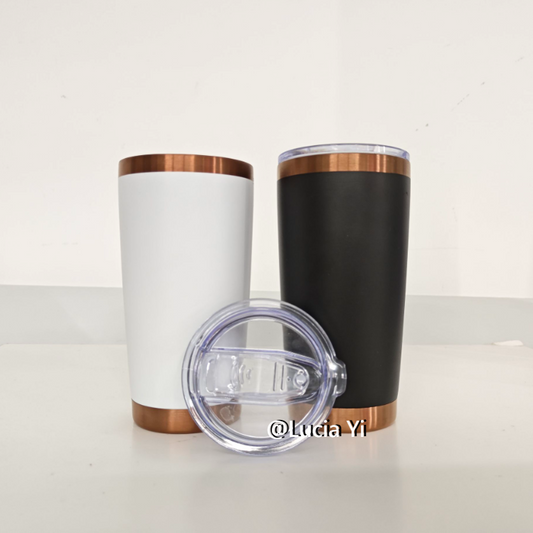 20oz Yeti Style Slide Lid Black White Powder Coated Copper Plated Underneath Stainless Steel Car Coffee Tumbler-CNLCA