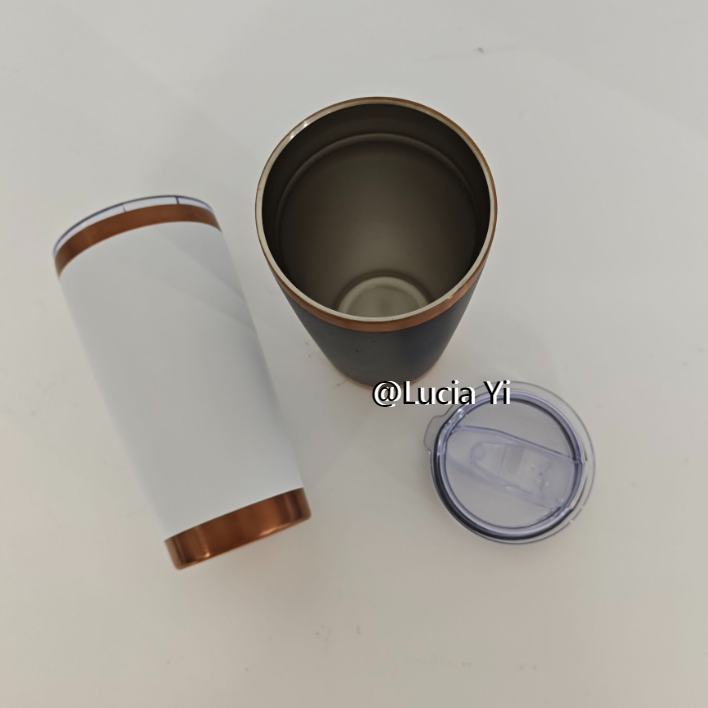 20oz Yeti Style Slide Lid Black White Powder Coated Copper Plated Underneath Stainless Steel Car Coffee Tumbler-CNLCA