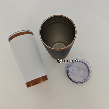 20oz Yeti Style Slide Lid Black White Powder Coated Copper Plated Underneath Stainless Steel Car Coffee Tumbler-CNLCA