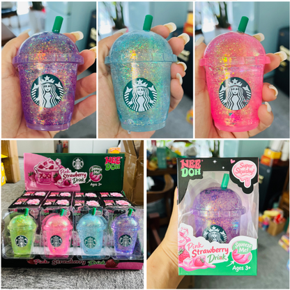 NeeDoh Starbucks Style Co-branded Glitter Sparkle Coffee Cup Shape Squishy Toy Maltose Mini Milk Tea Boba Cup Squeeze Fidget Sensory Toy for Kids Adults-CNLCA