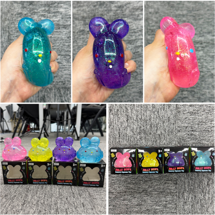 Glitter Jolly Hops Rabbit Squish Jelly Bunny Squishy Maltose Filled ASMR Stress Relief Fidget Squeeze Toy-CNLCA