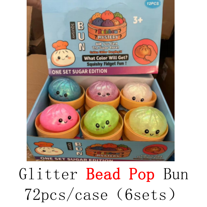 Cute Glitter Bead Pop Bun Squishy Toy Steamed Bao Stress Relief Fidget Blind Box Squeeze Sensory Toy For Kids Adults Anxiety Vent Gift-CNLCA