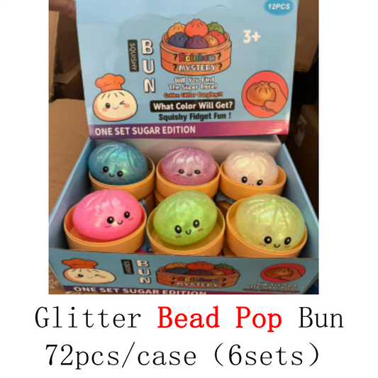 Cute Glitter Bead Pop Bun Squishy Toy Steamed Bao Stress Relief Fidget Blind Box Squeeze Sensory Toy For Kids Adults Anxiety Vent Gift-CNLCA