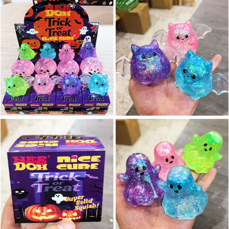 Needoh Style Maltose Filled Halloween Pumpkin Bat Ghost Squishy Slow Rising Squeeze Fidget Toy Stress Relief Sensory Play Gift-CNLCA