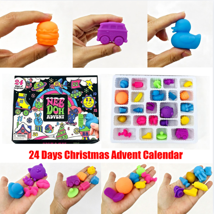 25sets NeeDoh Style TPR 24 Days Christmas Advent Calendar Blind Box Mini Squishy Fidget Toys for Christmas Countdown-CNLCA