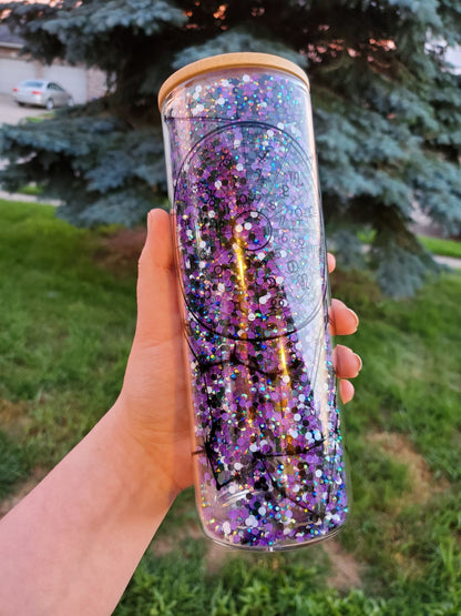 12oz 15oz 20oz Blank Sublimation Snow Globe Double Wall Glass Can With Bamboo Lid-CNLCA