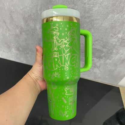 40oz Christmas H2.0 Tumbler With Plating Grinch Laser Engraving Design-CNLCA