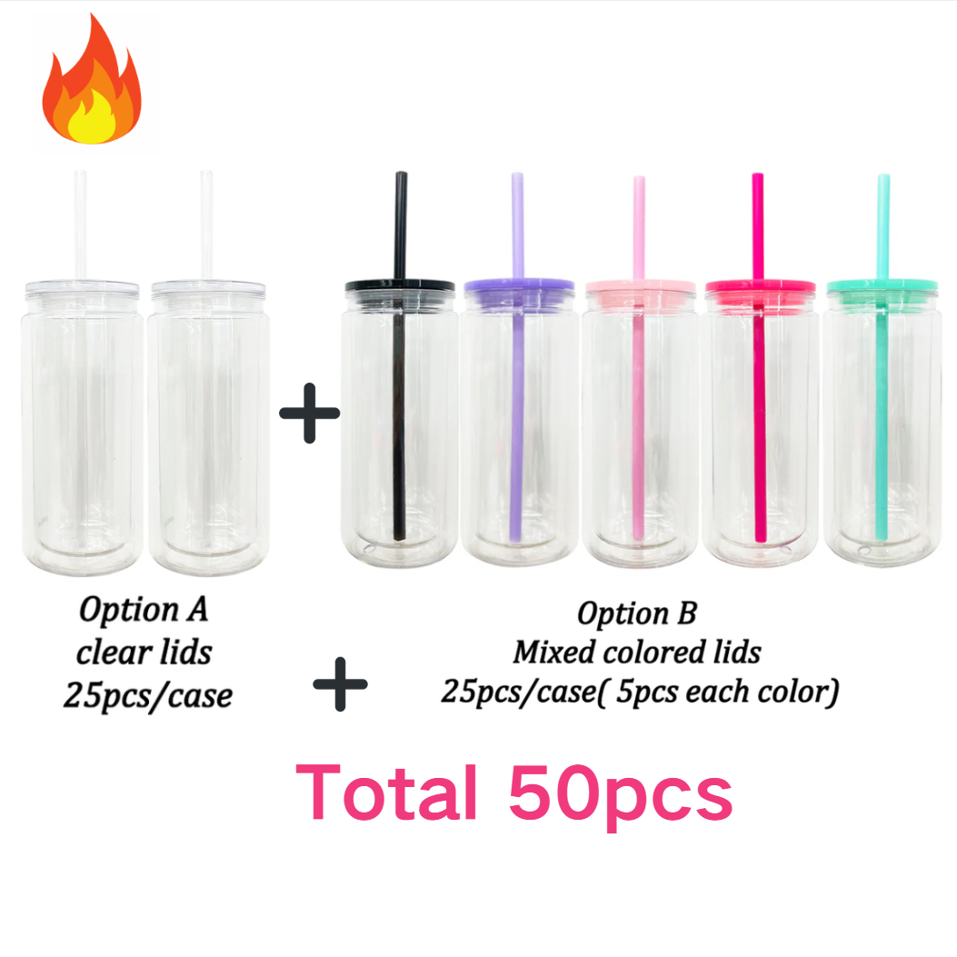 To Canada 50Pack 16oz Double Wall Snow Globe Plastic Can 16oz Inner 20oz Outer Size-CNLCA