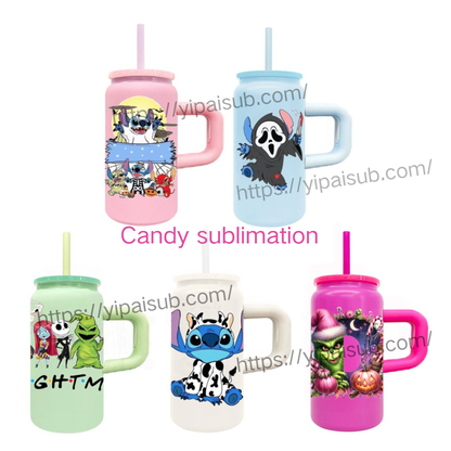 16oz Candy Color Blank Sublimation Stainless Steel Metal Can Cup Mug With Handle-CNLCA