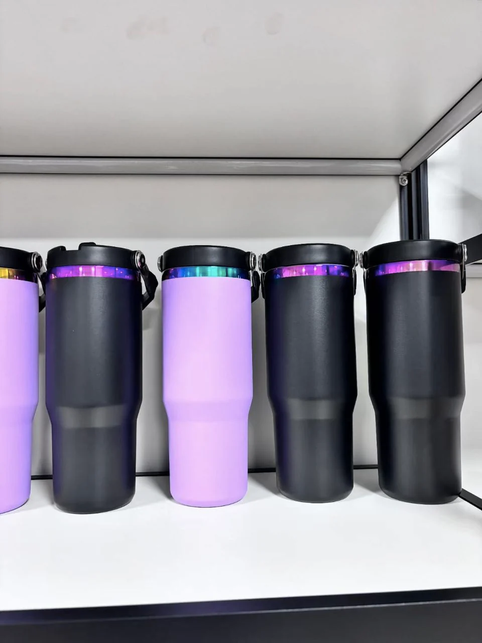 Custom 30oz Black Lid Rainbow Underneath Powder Coated Flip Straw Tumblers For Laser Engraving -CNLCA