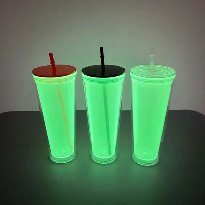 24oz Glow In Dark Double Wall Snow Globe Plastic Cup Tumbler-CNLCA