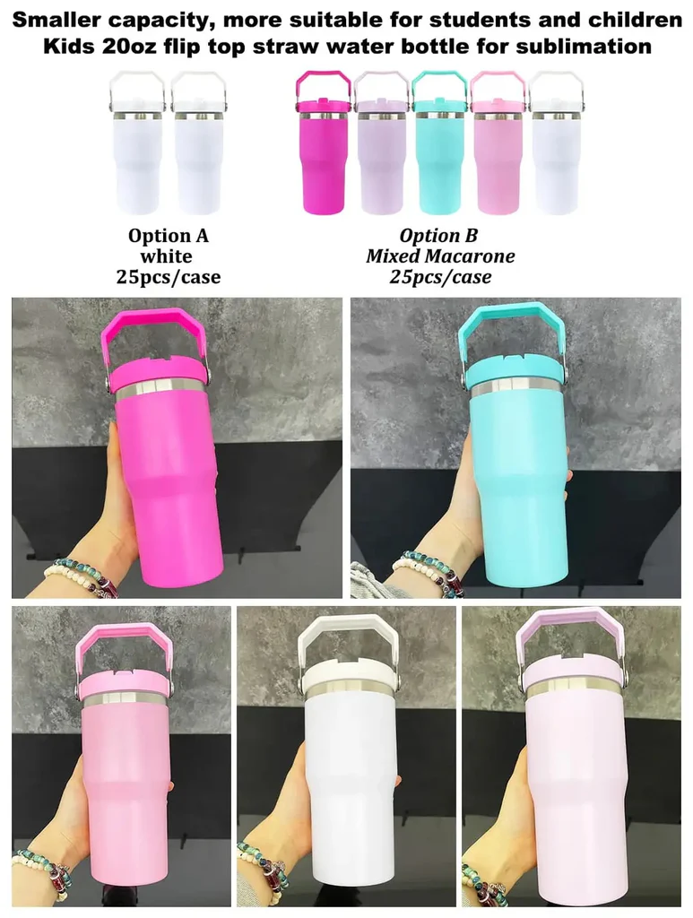 20oz Macaron Color Matte Sublimation School Kids Flip Staw Tumbler Water Bottle-CNLCA