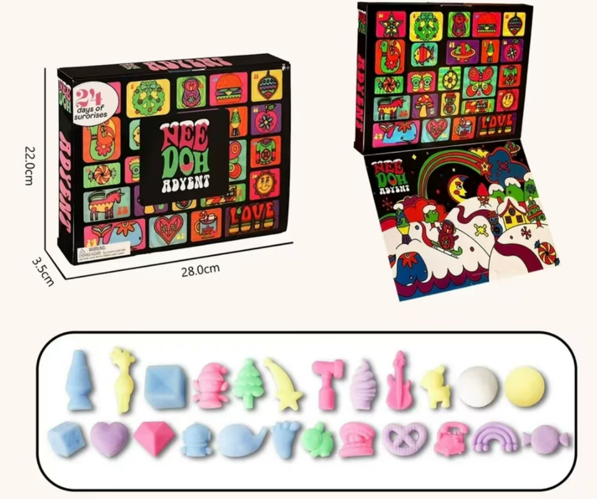 NeeDoh Style Advent Calendar Blind Box Contains 24 Mini Squishy Fidget Toys for Christmas Countdown-CNLCA