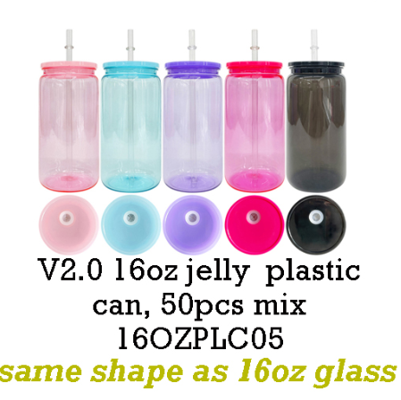 16oz Version 2 Can Shaped Clear Jelly Macaron Plastic Can Cup With Lid-USLCA