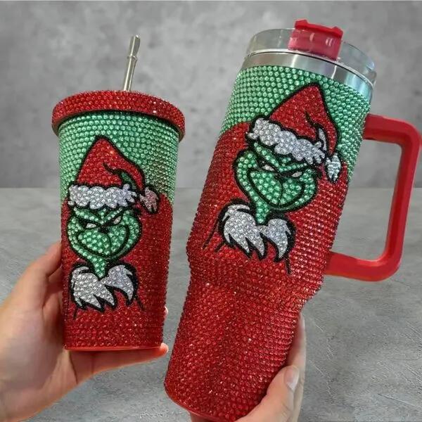 17oz 40oz Grinch Rhinestone Bling Stainless Steel Tumbler-CNLCA