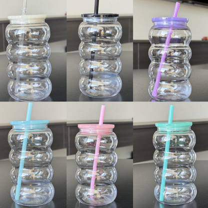 600ml Caterpillar Juice Clear Jelly Colorful Plastic Straw Cup-CNLCA