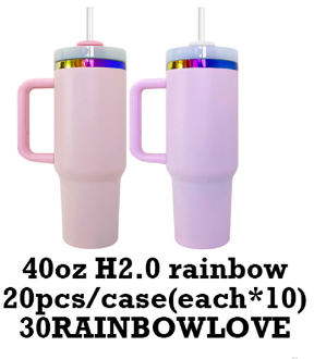 Valentine's Day & Mother's day H2.0 40oz Rainbow Plated Powder Coated Pink Tumbler for Laser Engraved-CNLCA