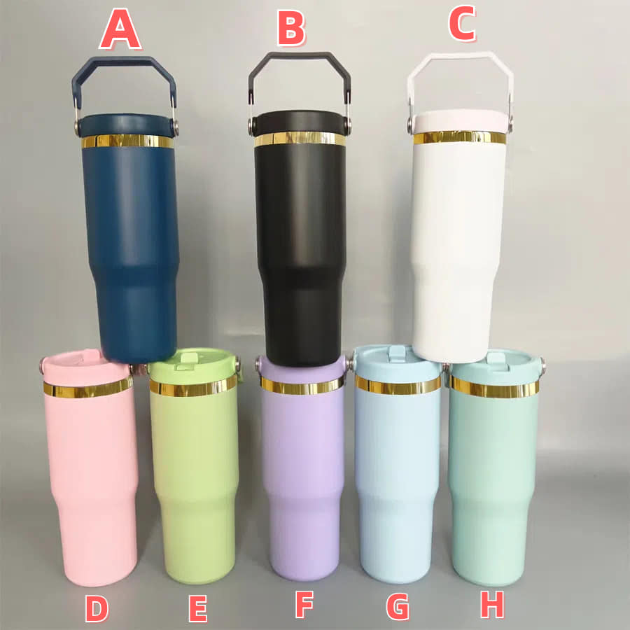 30oz Gold Plated Underneath Flip Straw Tumbler Water Bottle For Laser Engraving-CNLCA