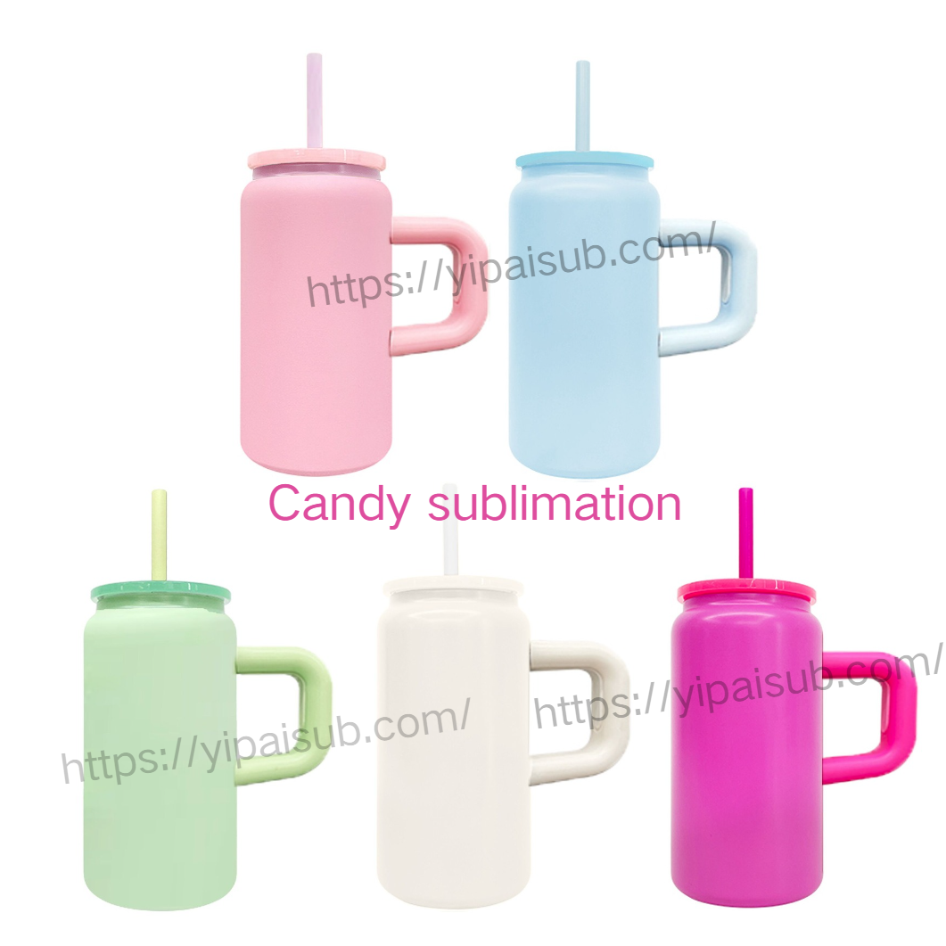 16oz Candy Sublimation /Rainbow Plated Underneath Powder Coated Stainless Steel Metal Can Cup With Handle-CNLCA