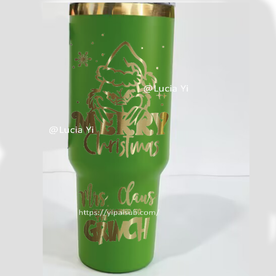 40oz Grinch Design Gold Underneath Powder Coated Green Color Quencher Tumblers For Laser Engrave -CNLCA