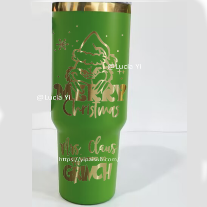 40oz Grinch Design Gold Underneath Powder Coated Green Color Quencher Tumblers For Laser Engrave -CNLCA