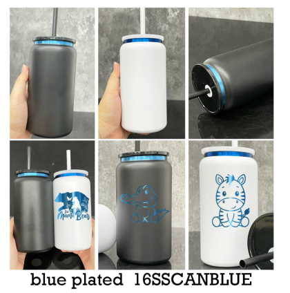 16oz Sublimation /Gold Plated Underneath Powder Coated Colored Stainless Steel Metal Can tumbler-CNLCA