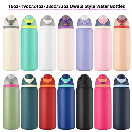16oz/19oz/24oz/28oz/32oz Flip Straw Lid Insulated Stainless Steel Sports Owala Style Water Bottle for Laser Engraving-CNLCA