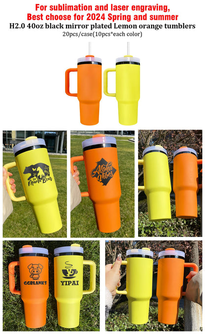 40oz H2.0 Powder Coated Black Mirrow Plated Underneath Lemon Orange Tumbler For Laser Engraved-CNLCA