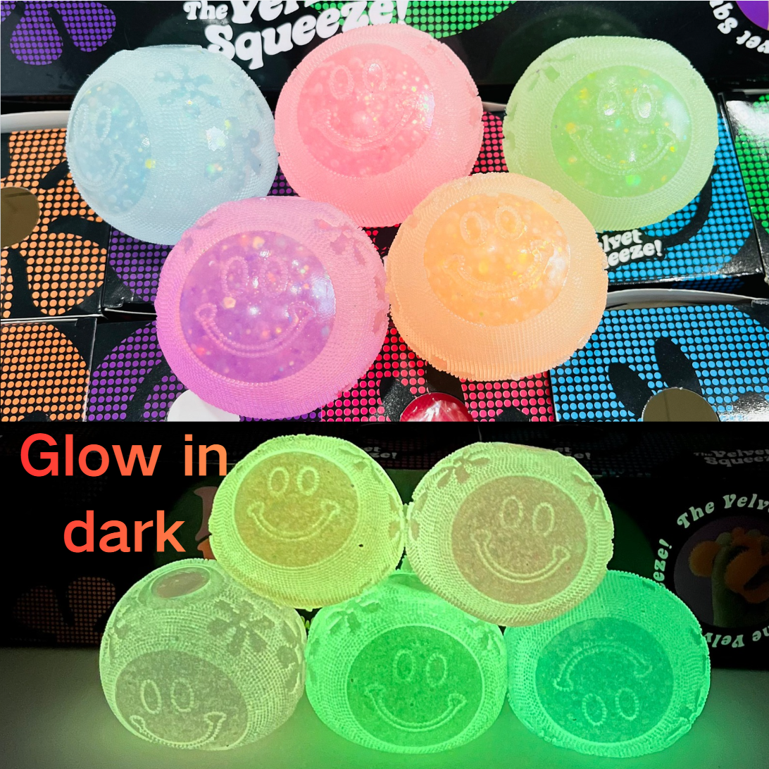 Glow in Dark Flower Power Smile Squishy Stress Relief Smiley Face Fuzzy Ball Schylling Squish Fidget Toy-CNLCA