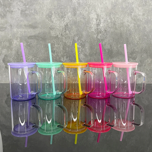 17oz Sublimation Ombre Jelly Color Beer Glass Mug With Handle -CNLCA