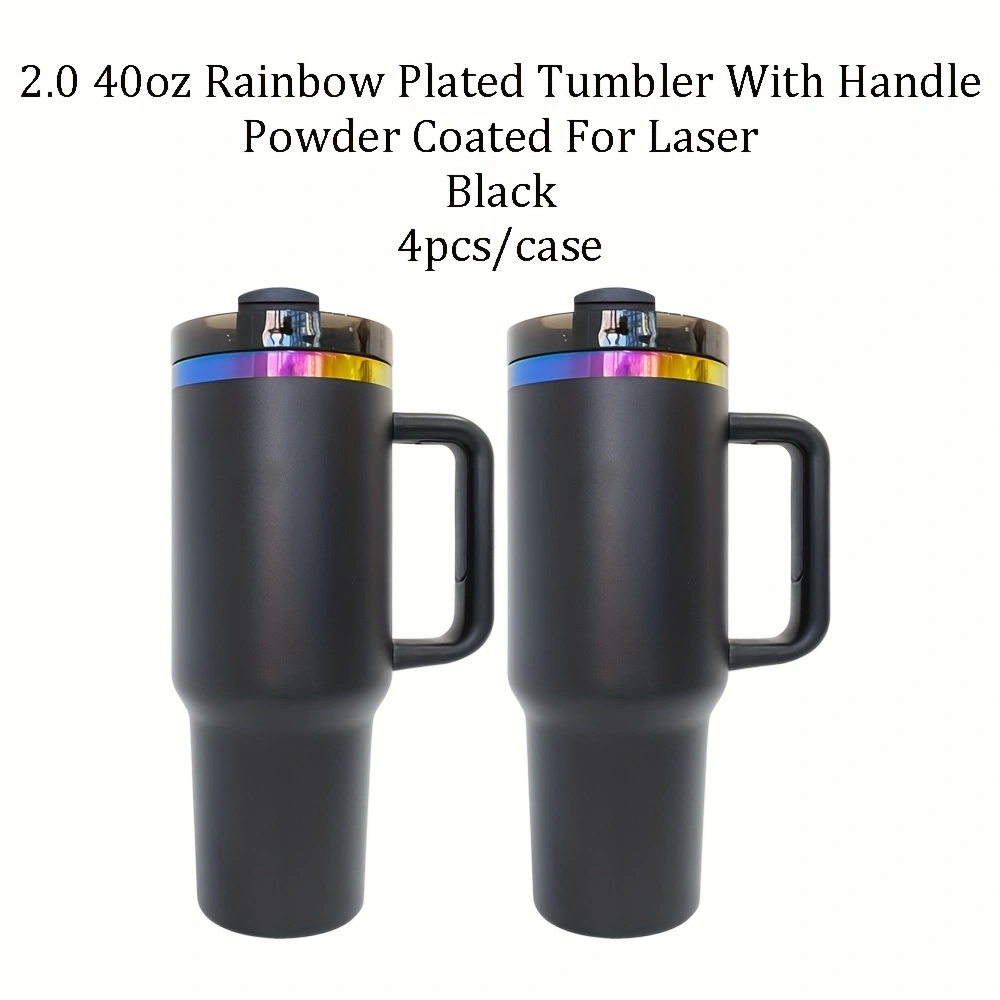 4Pack/8Pack/12Pack 40oz H2.0 Rainbow Plated Underneath Powder Coated Tumblers Travel Mugs with Handle for Laser-CNLCA