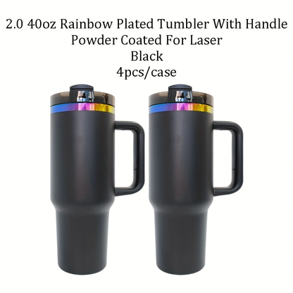 4Pack/8Pack/12Pack 40oz H2.0 Rainbow Plated Underneath Powder Coated Tumblers Travel Mugs with Handle for Laser-CNLCA