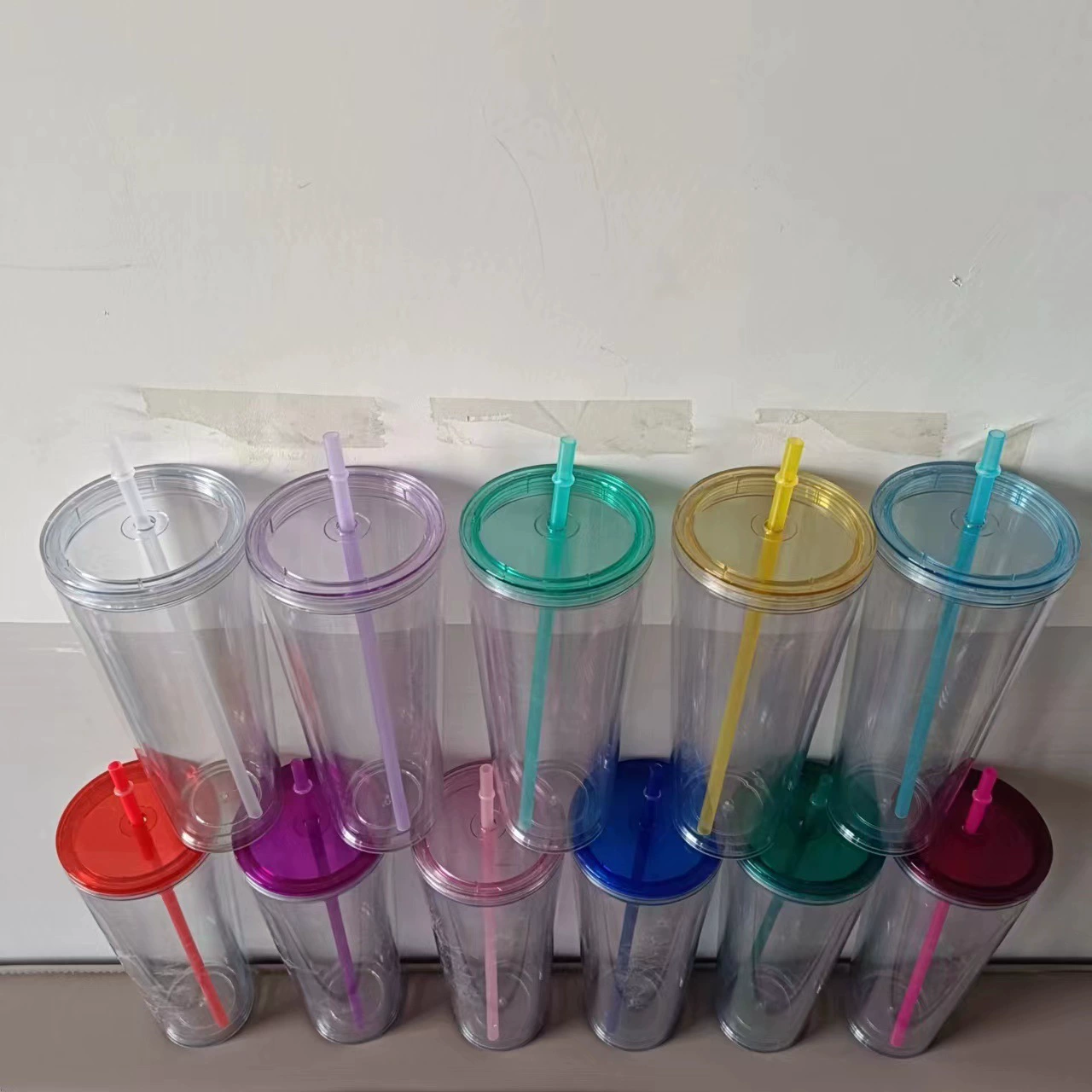 24oz Double Wall Snow Globe Tapered Plastic Cup Tumbler with Pre-drilled Hole and Plug Color Lid-CNLCA