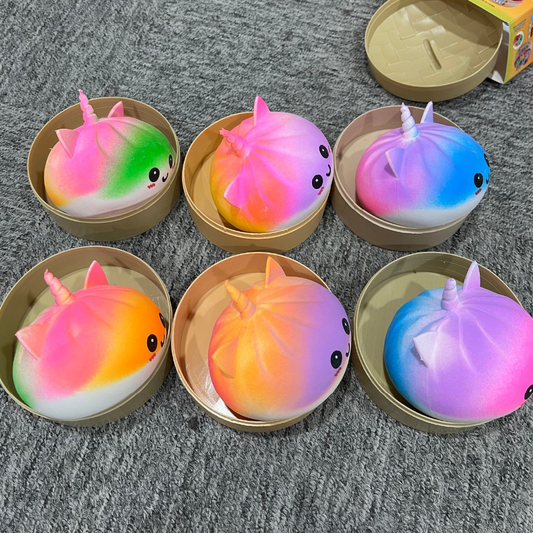 Gradient Color Unicorn Steamed Bun Squishy Soft Slow Rebound Kawaii Bao Squeeze Toy Tactile Sensory Fidget Toy for Autism ADHD Kids Calming Gift-CNLCA