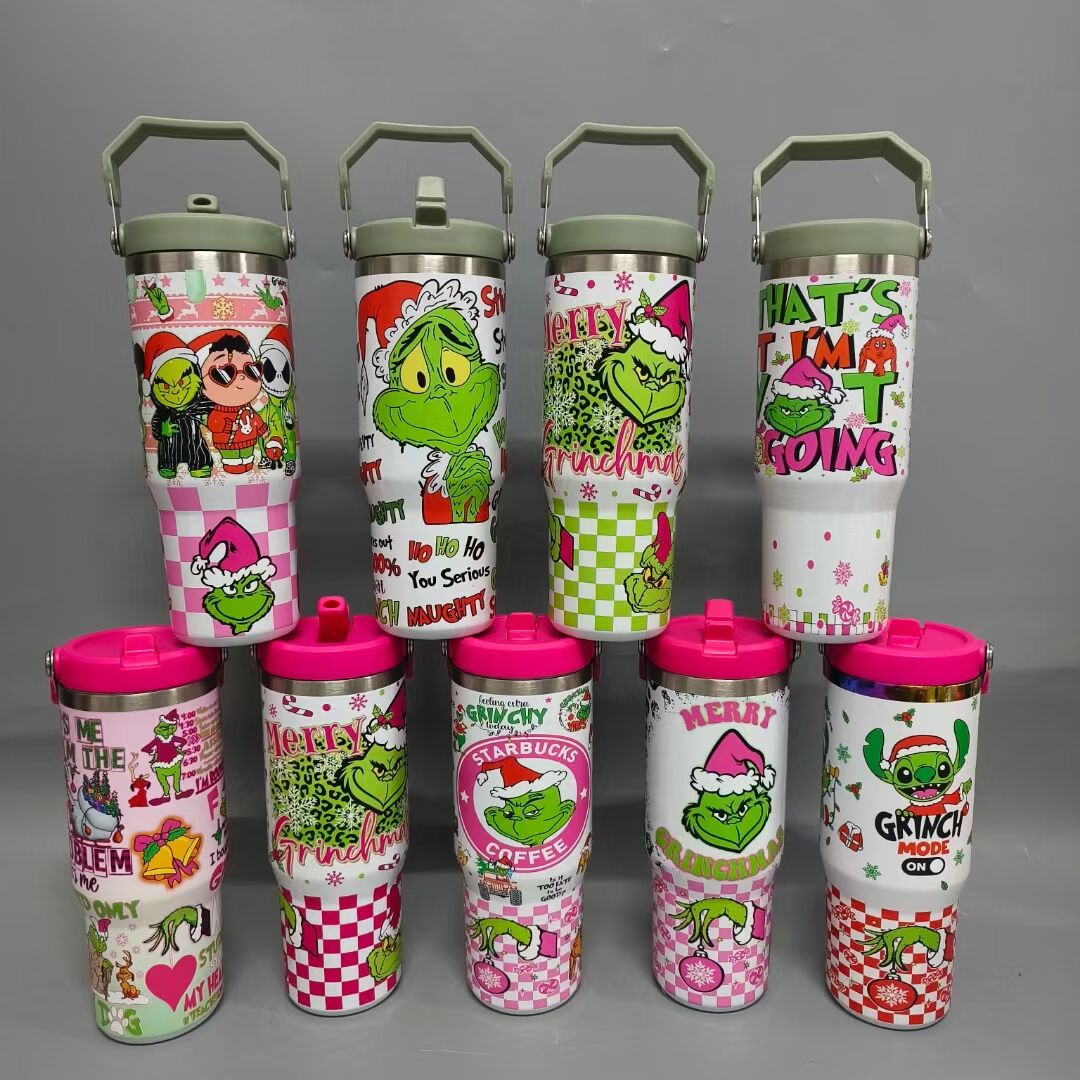 30oz Grinch Designs Flip Straw Stainless Steel Tumbler-CNLCA