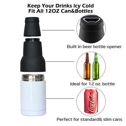 12oz Blank Sublimation Stainless Steel Beer Bottle 3 in 1 Can Cooler Tumbler With Bottle Opener for Laser-CNLCA