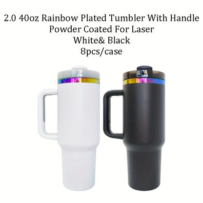 4Pack/8Pack/12Pack 40oz H2.0 Rainbow Plated Underneath Powder Coated Tumblers Travel Mugs with Handle for Laser-CNLCA