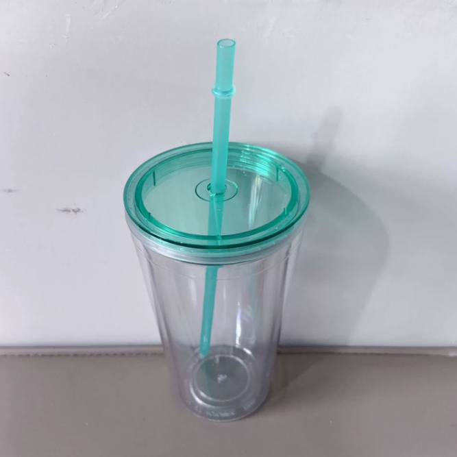 16oz Color Lid Straw Double Wall Snow Globe Tapered Plastic Cup Tumbler with Pre-drilled Hole and Plug-CNLCA