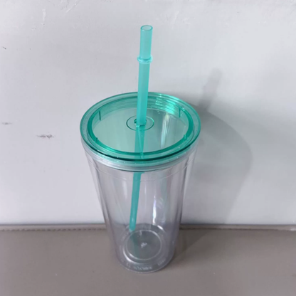 16oz Color Lid Straw Double Wall Snow Globe Tapered Plastic Cup Tumbler with Pre-drilled Hole and Plug-CNLCA