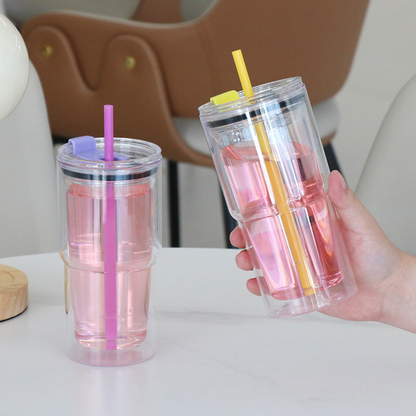 40Pack 17oz Colorful Double Wall Pre Drilled Snow Globe Plastic Tumbler Snowglobe Cup-CNLCA